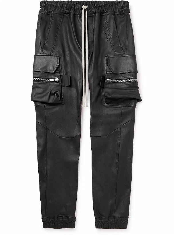 Photo: Rick Owens - Mastodon Skinny-Fit Leather Drawstring Cargo Trousers - Black