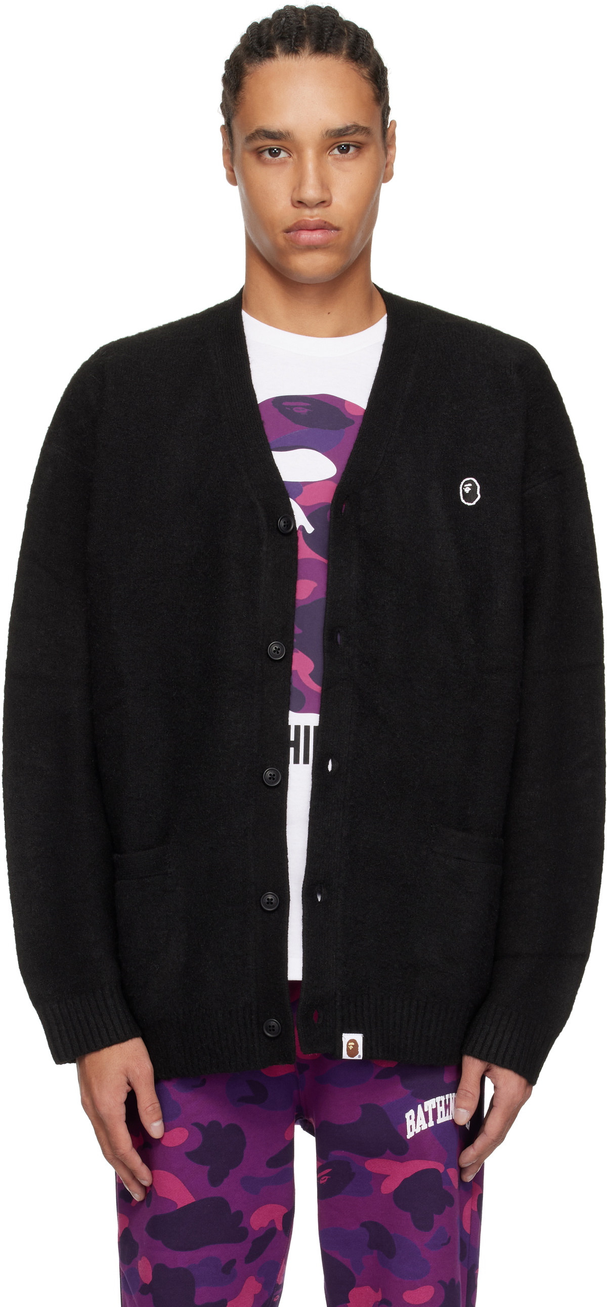 BAPE BLACK ウールモヘア　カーディガン A BATHING APE® × COMME des GARÇONSに手編みのニットアイテムが