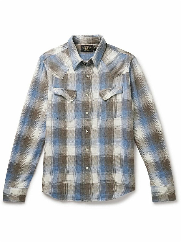 Photo: RRL - Allen Checked Cotton-Flannel Western Shirt - Blue