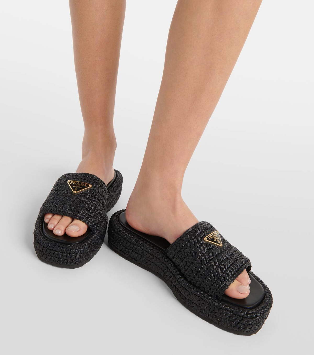 Prada Logo espadrille slides