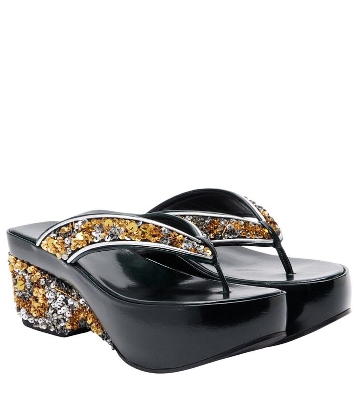 Photo: Dries Van Noten Sequined wedge thong sandals