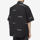 Balenciaga Men's All Over Logo Short Sleeve Shirt in Black/White