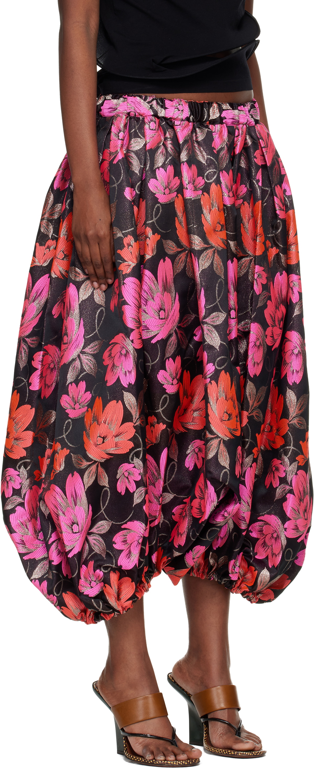 Comme des Garçons Comme des Garçons Black & Pink Jacquard Floral Pattern Trousers