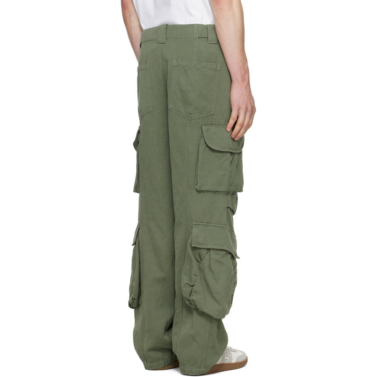 BALMAIN Khaki Cotton Linen Cargo Pants