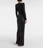 Alex Perry Column embellished pinstripe velvet maxi skirt