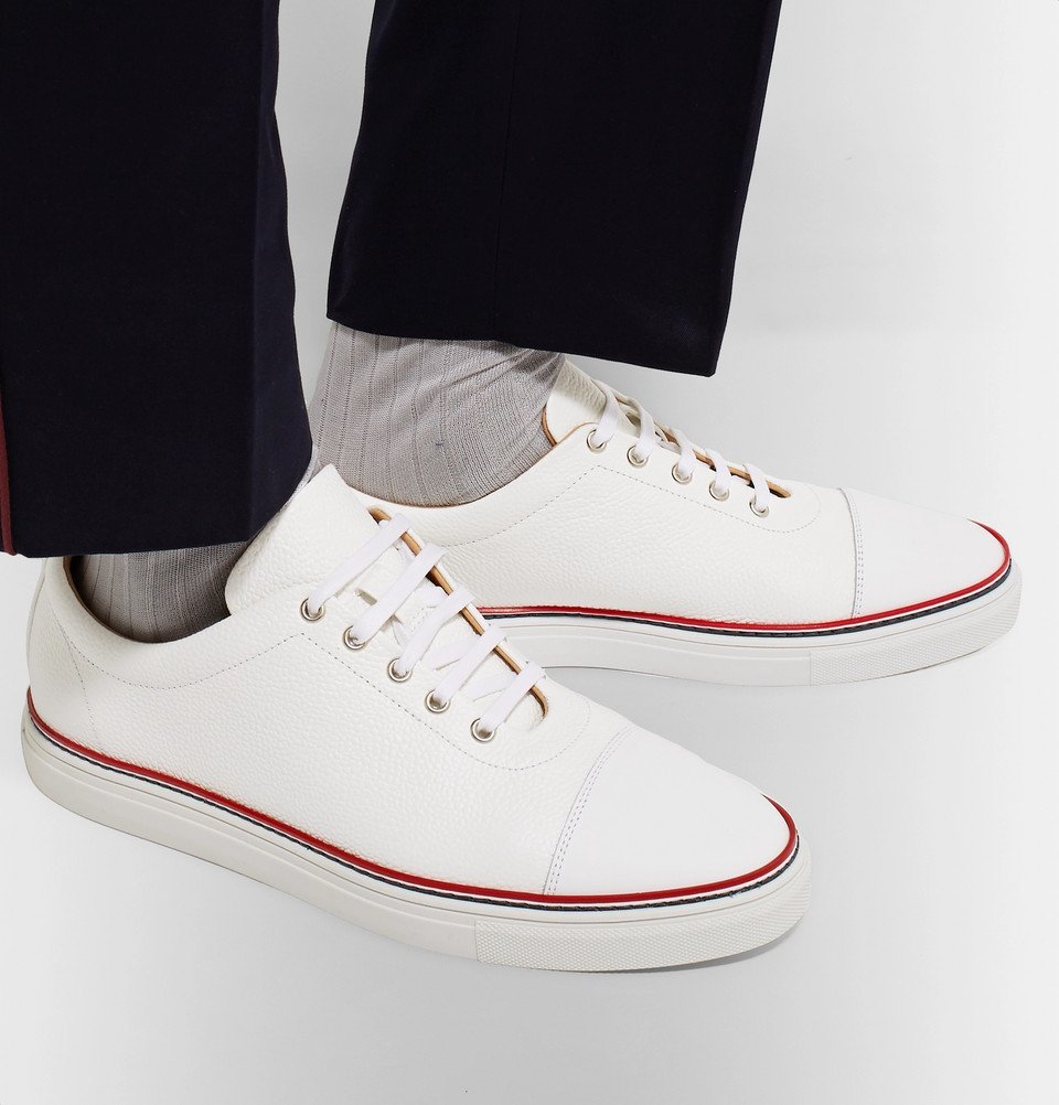 Thom Browne - Pebble-Grain Leather Sneakers - White Thom Browne