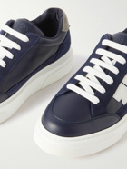 FERRAGAMO - Suede-Trimmed Leather Sneakers - Blue