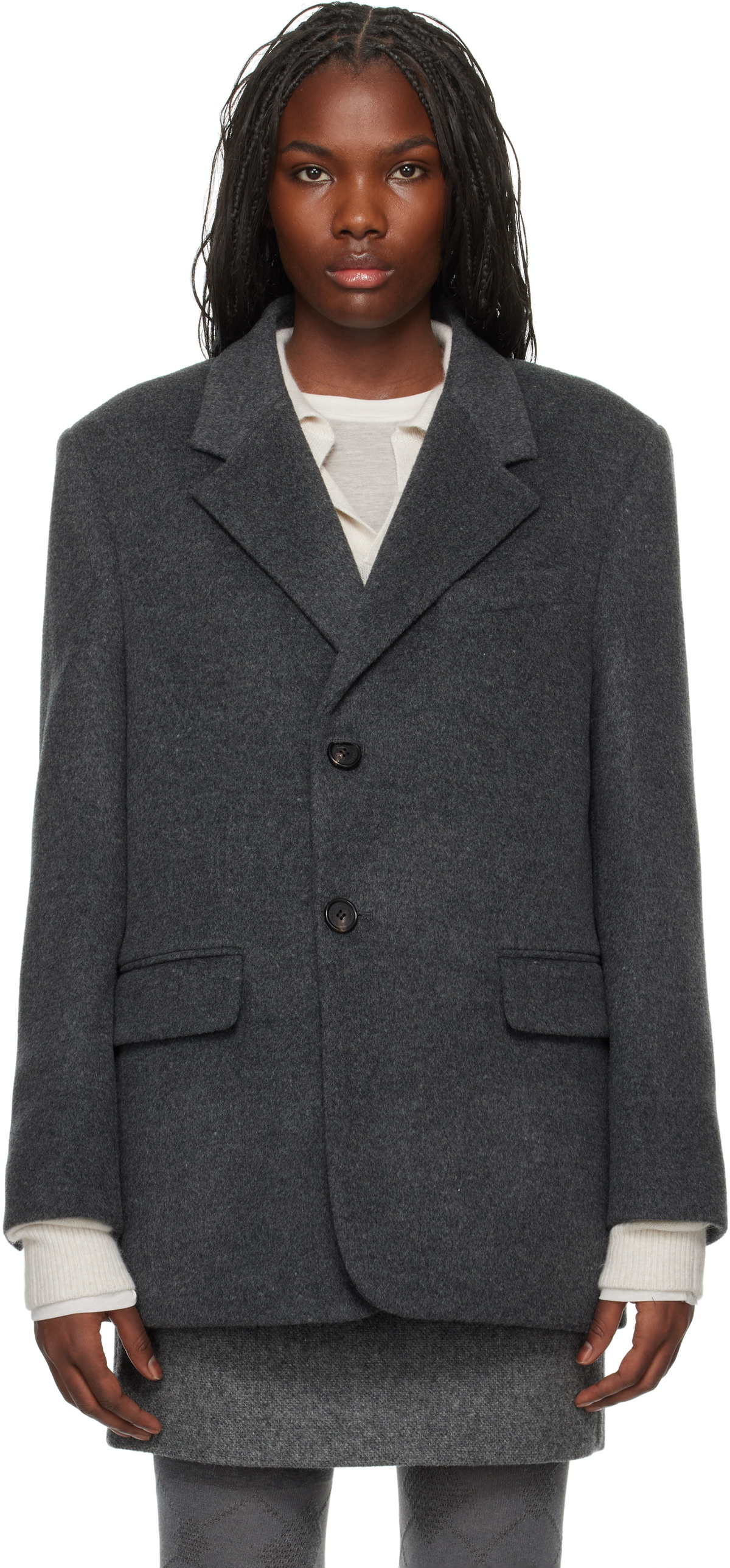 【美品】dunst LAYERED WOOL BLAZER MELANGE dunst LAYERED WOOL BLAZER MELANGE GREY