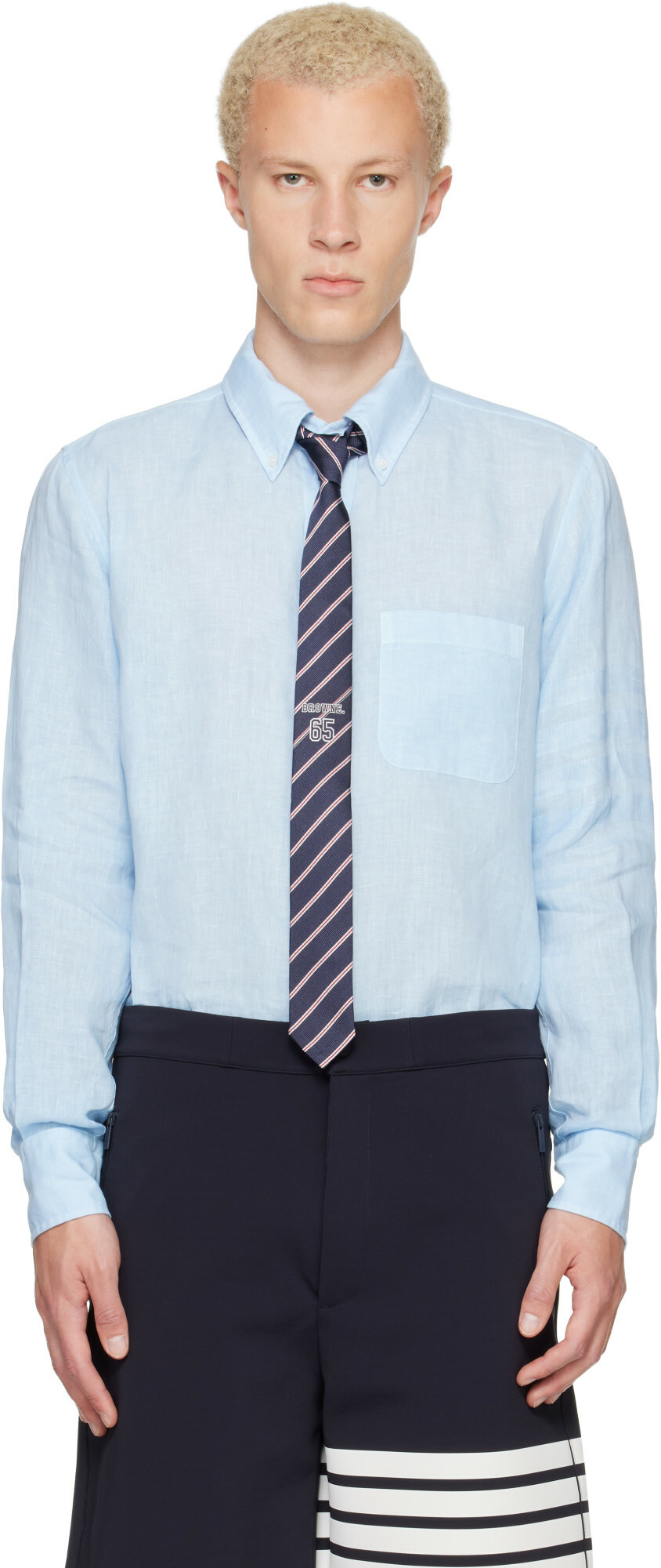 Thom Browne Blue Linen 4-Bar Shirt