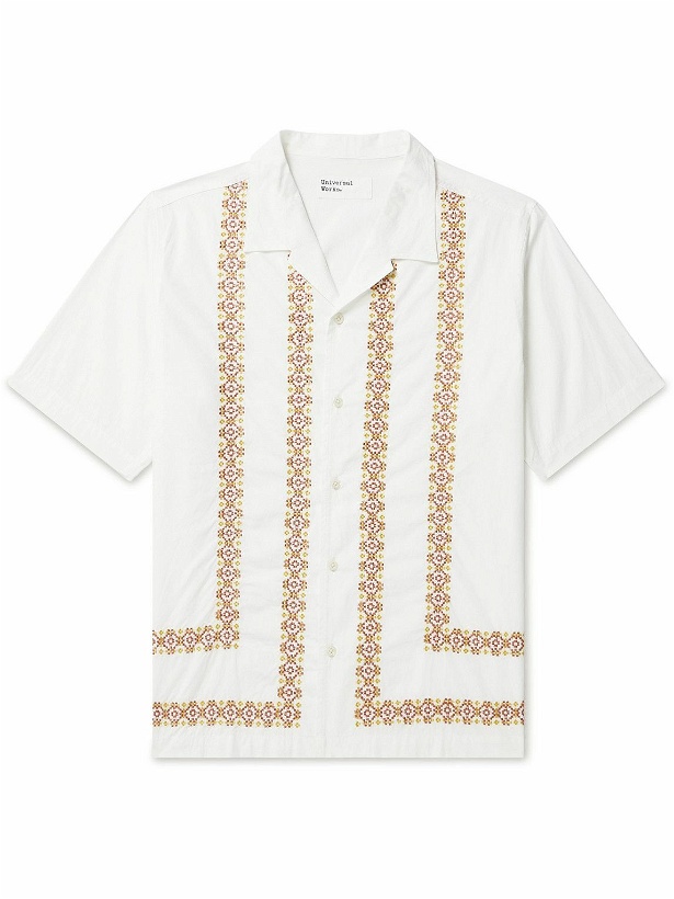 Photo: Universal Works - Minari Embroidered Camp-Collar Poplin Shirt - White