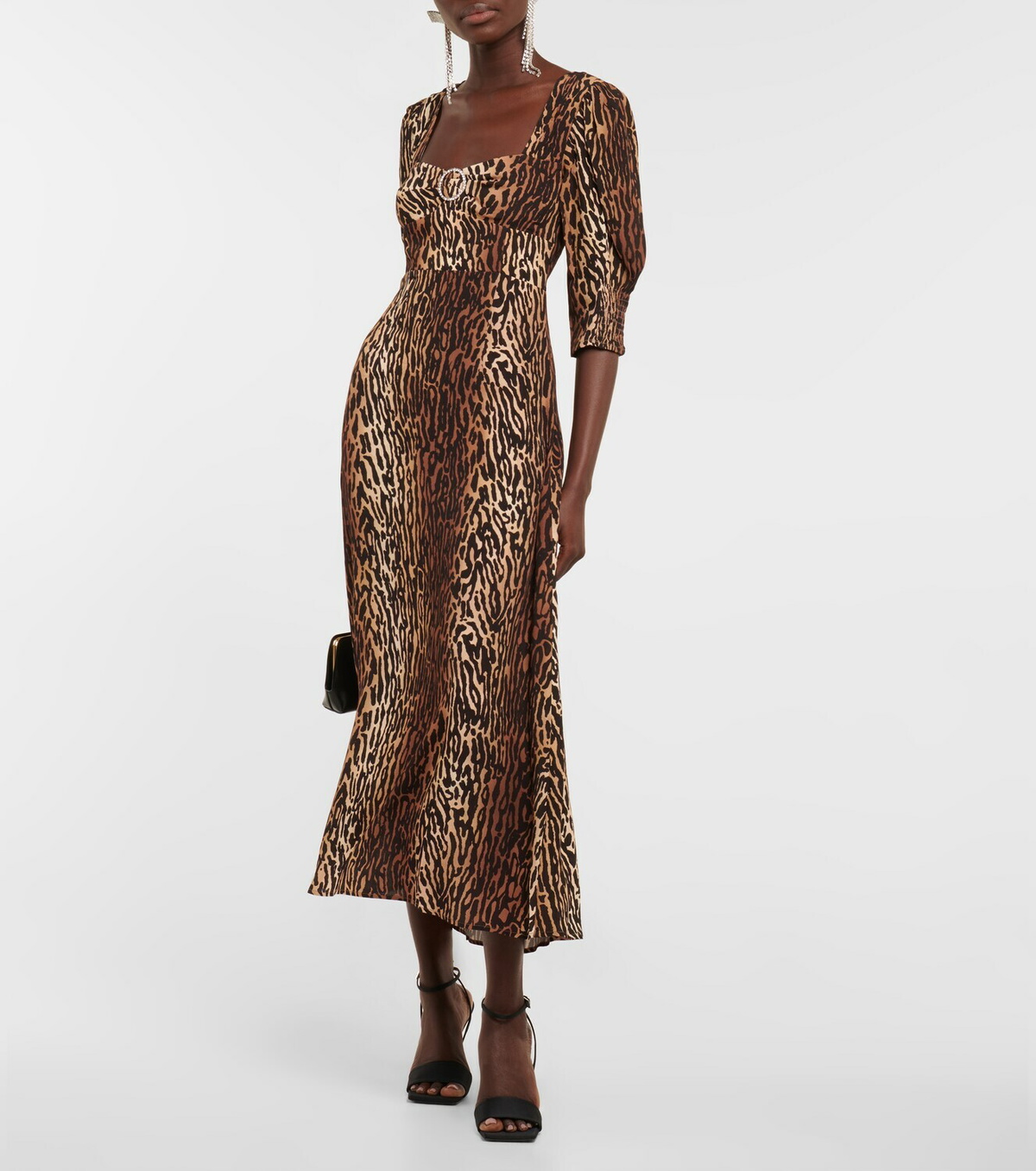 Rixo Karen leopard print crepe midi dress