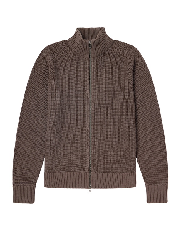 Photo: 3sixteen - Driver Ribbed Pima Cotton Zip-Up Cardigan - Brown