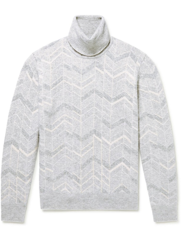 Photo: Ermenegildo Zegna - Cashmere, Wool and Silk-Blend Jacquard Rollneck Sweater - Gray