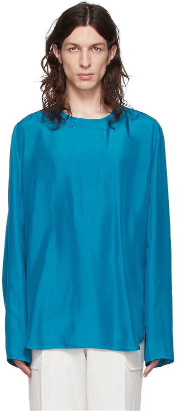 Photo: Ermenegildo Zegna Couture Blue Silk Long Sleeve T-Shirt
