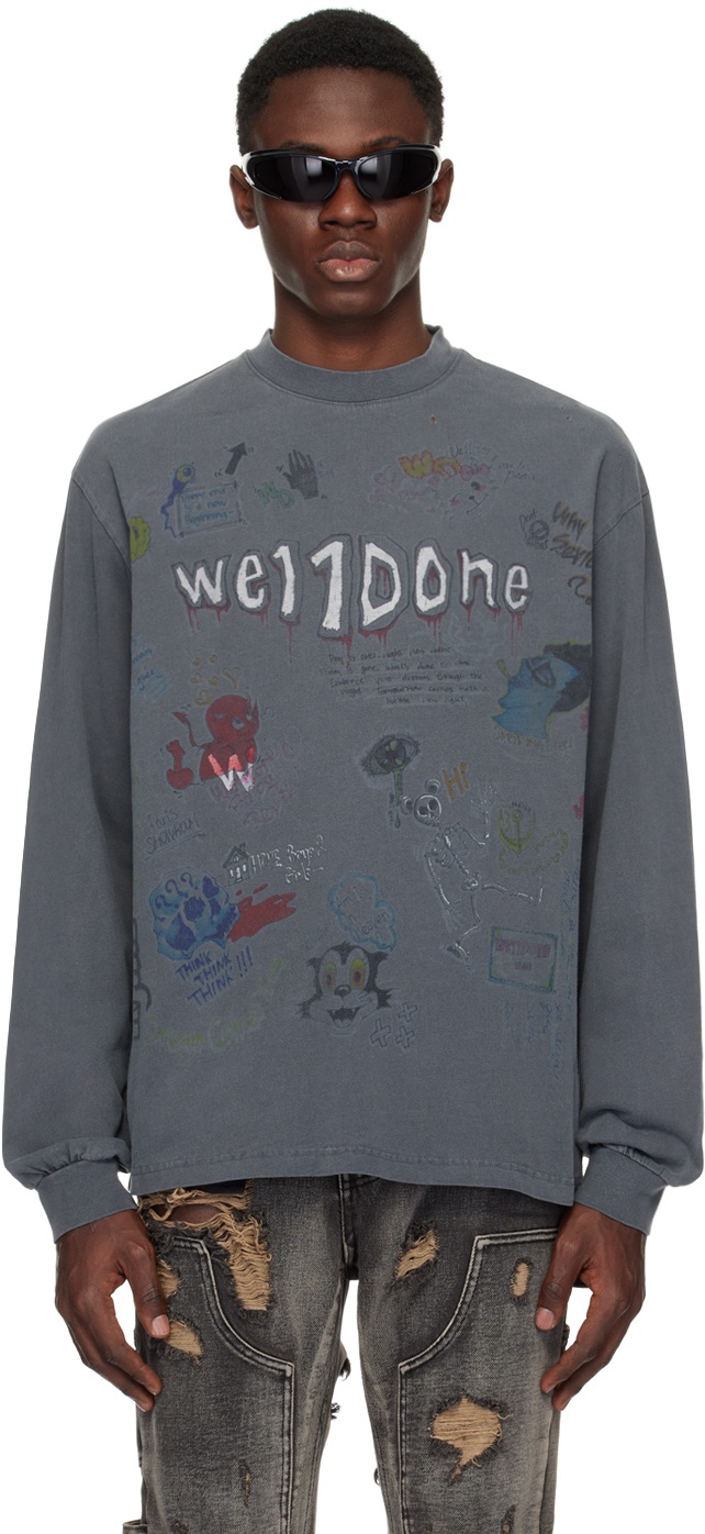 Photo: We11done Gray Doodle Long Sleeve T-Shirt