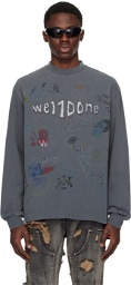 We11done Gray Doodle Long Sleeve T-Shirt