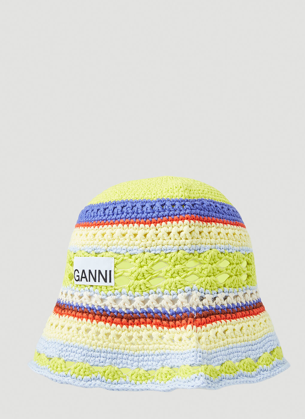 【GANNI】LOGO KNIT BUCKET HAT Crochet Knit Bucket Hat in Green GANNI