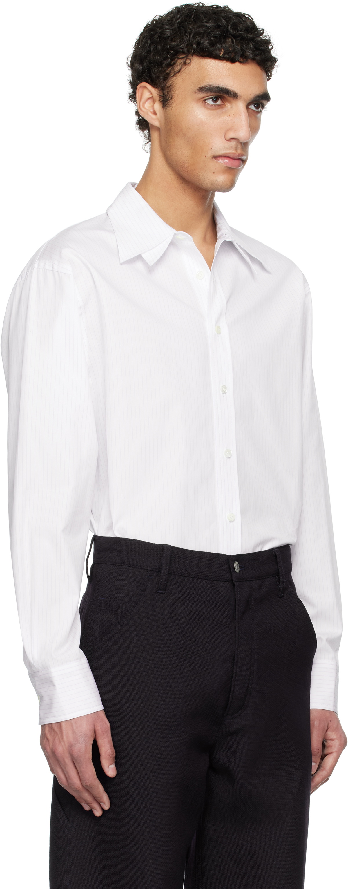 RECTO White Double Collar Stripe Shirt