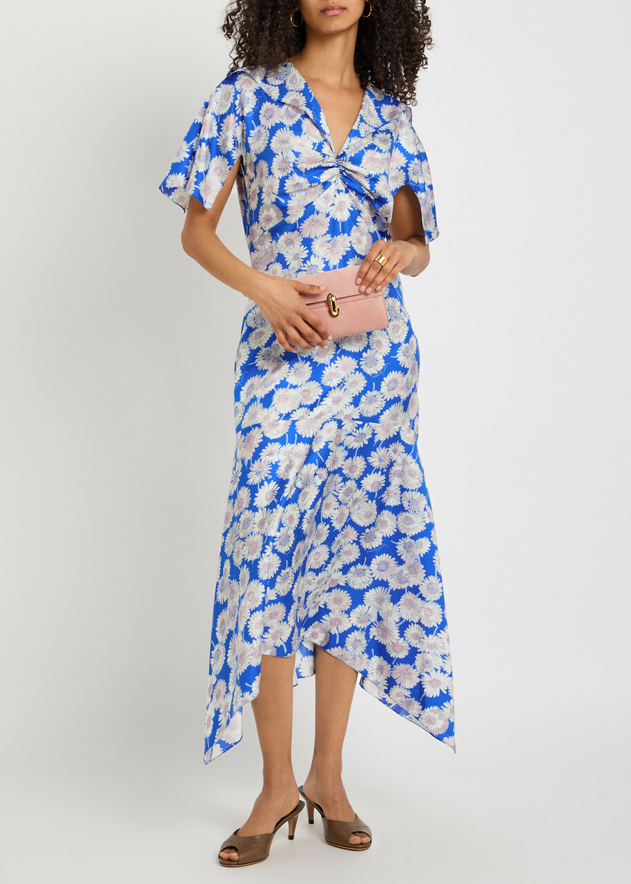 Stella Mccartney Daisy Floral-print Silk Midi Dress Blue