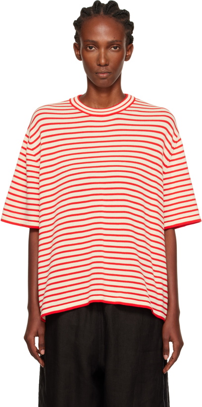 Photo: Cordera Off-White & Red Organic Cotton Oversized Striped T-shirt