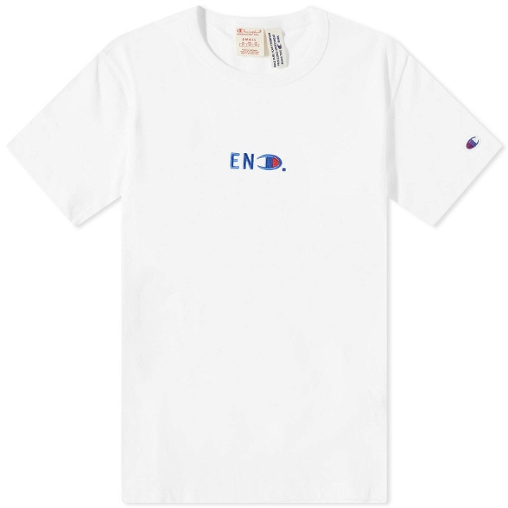 Photo: END. x Champion Reverse Weave T-Shirt in White