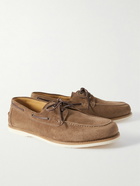 Brunello Cucinelli - Leather-Trimmed Suede Boat Shoes - Brown