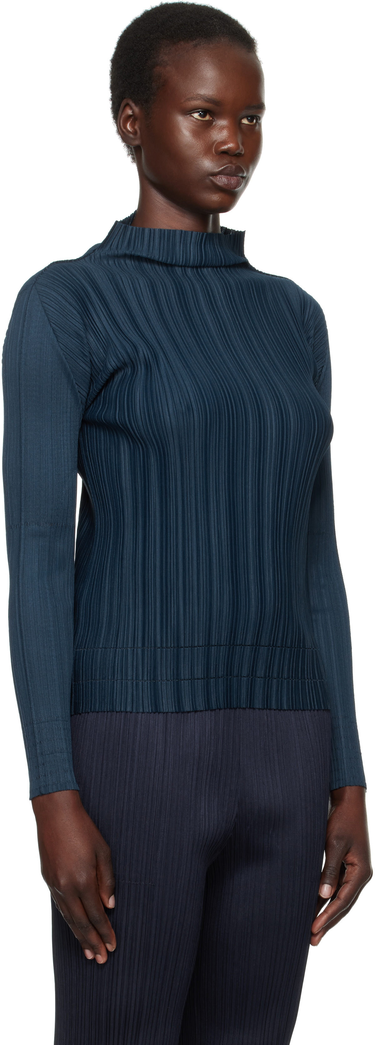 PLEATS PLEASE ISSEY MIYAKE Navy Soft Pleats Top Pleats Please