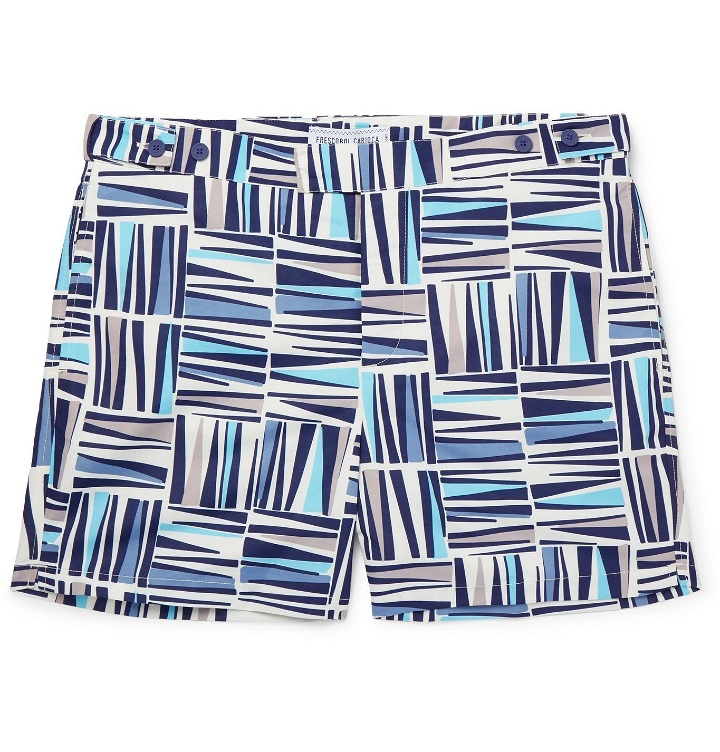 Photo: Frescobol Carioca - Palm Slim-Fit Mid-Length Printed Swim Shorts - Blue