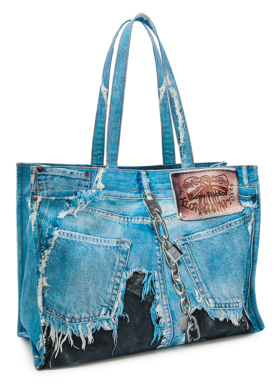Acne Studios Printed Denim Tote bag - Blue - One Size