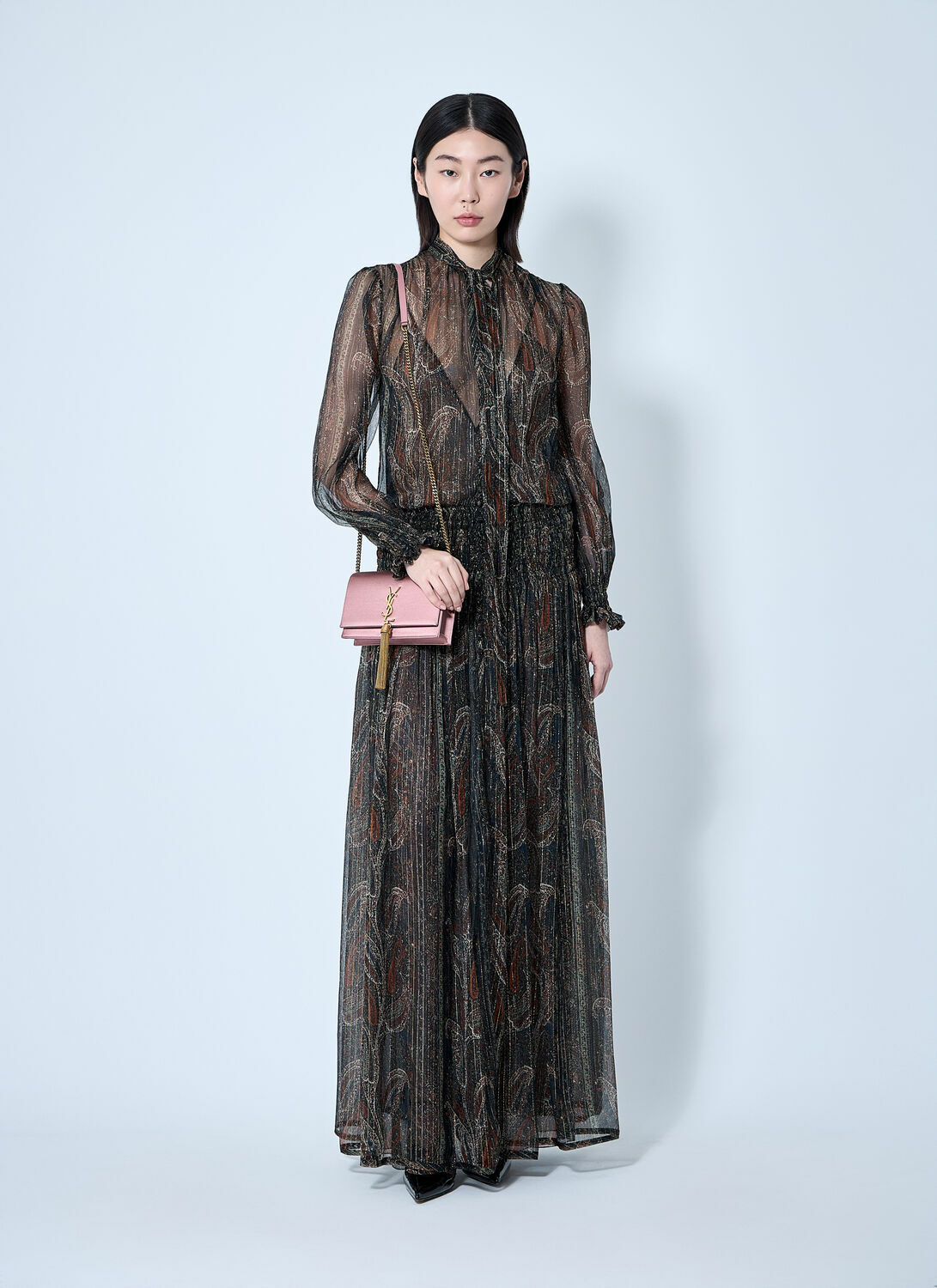 Saint Laurent Lavallière Paisley Silk Crepon Maxi Dress