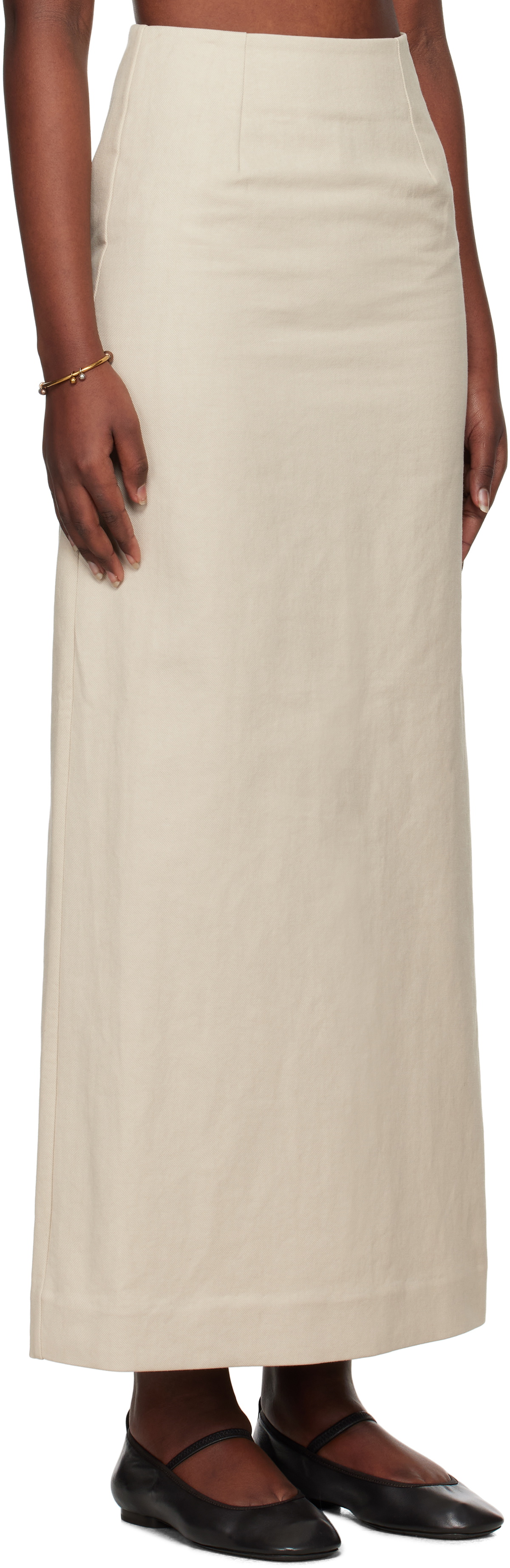 Ruohan Beige Pencil Denim Maxi Skirt