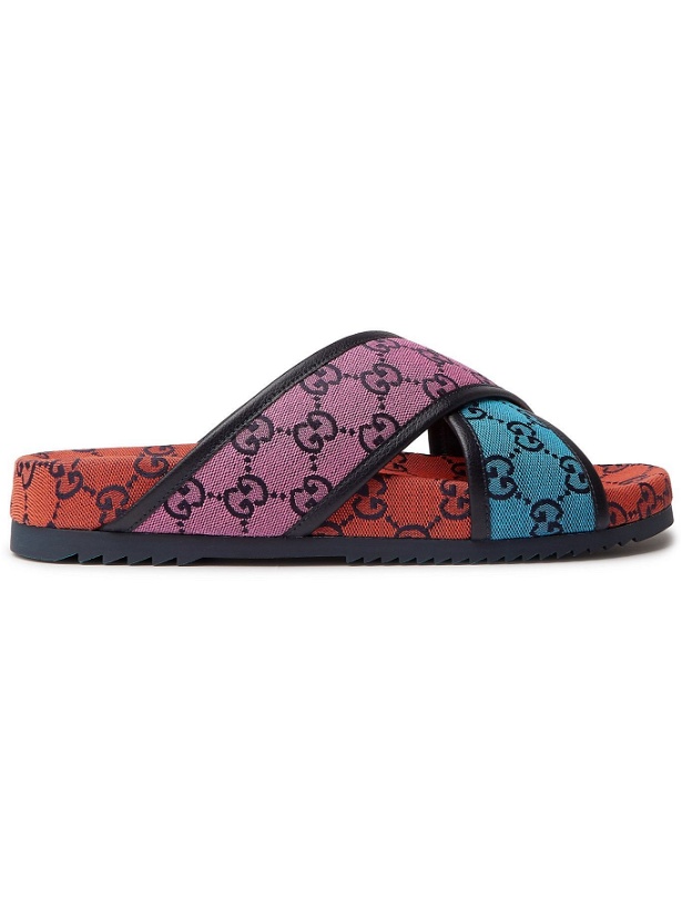 Photo: GUCCI - Leather-Trimmed Monogrammed Canvas Sandals - Multi
