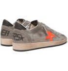 Golden Goose - Ball Star Distressed Leather-Trimmed Suede Sneakers - Gray