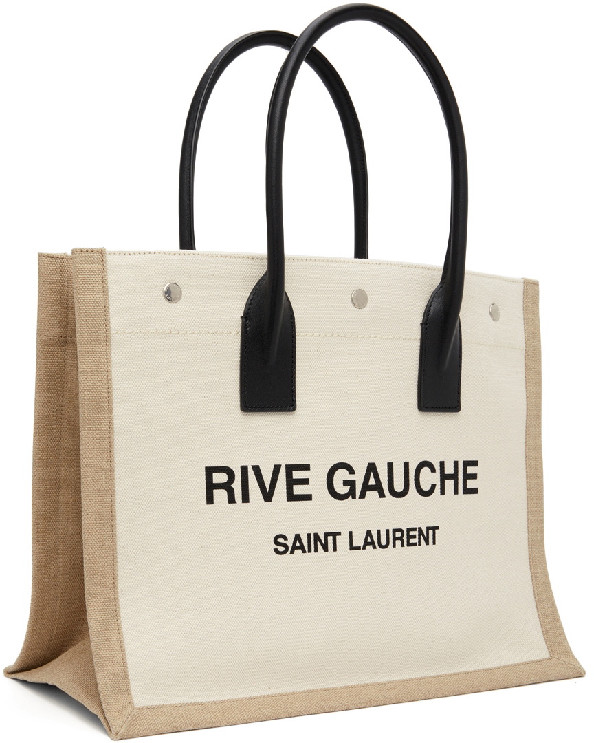 Saint Laurent Rive Gauche Logo Canvas Tote Greggio