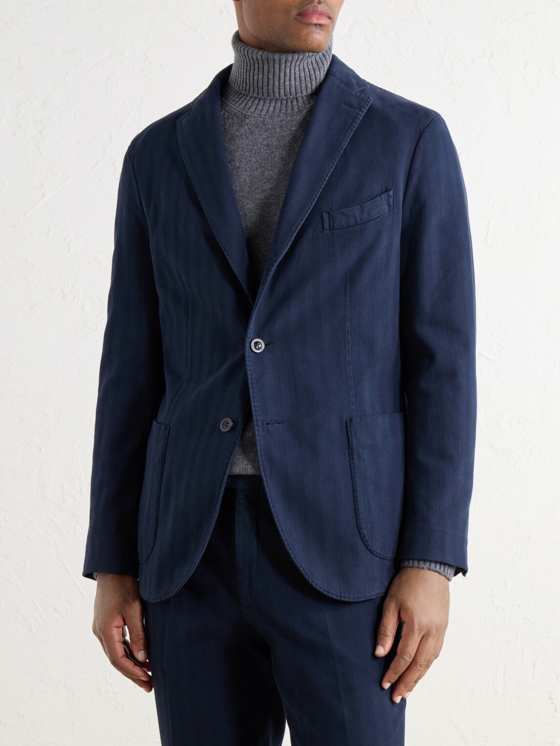 Boglioli - Herringbone Cotton and Cashmere-Blend Twill Suit Jacket - Blue