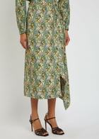 Tory Burch Printed Silk Midi Wrap Skirt Blue