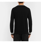 Dolce & Gabbana - Slim-Fit Contrast-Tipped Logo-Embroidered Virgin Wool Sweater - Men - Black