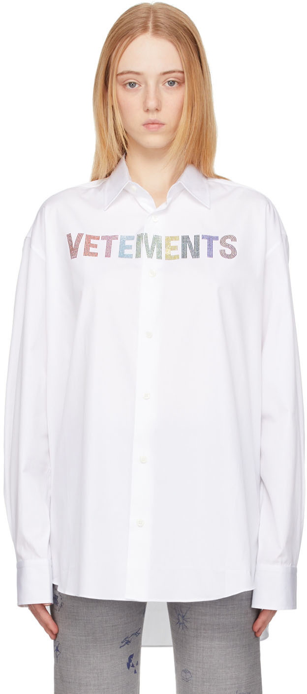 VETEMENTS White Crystal Logo Shirt Vetements