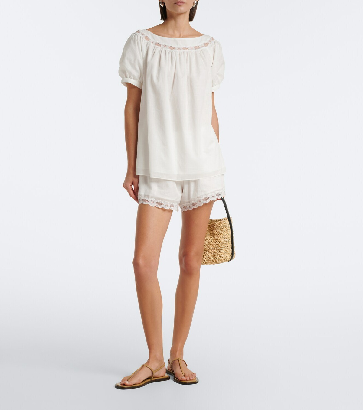 Posse Marilyn lace-trimmed cotton top