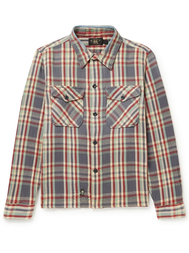 Photo: RRL - Askin Distressed Checked Cotton-Flannel Overshirt - Multi