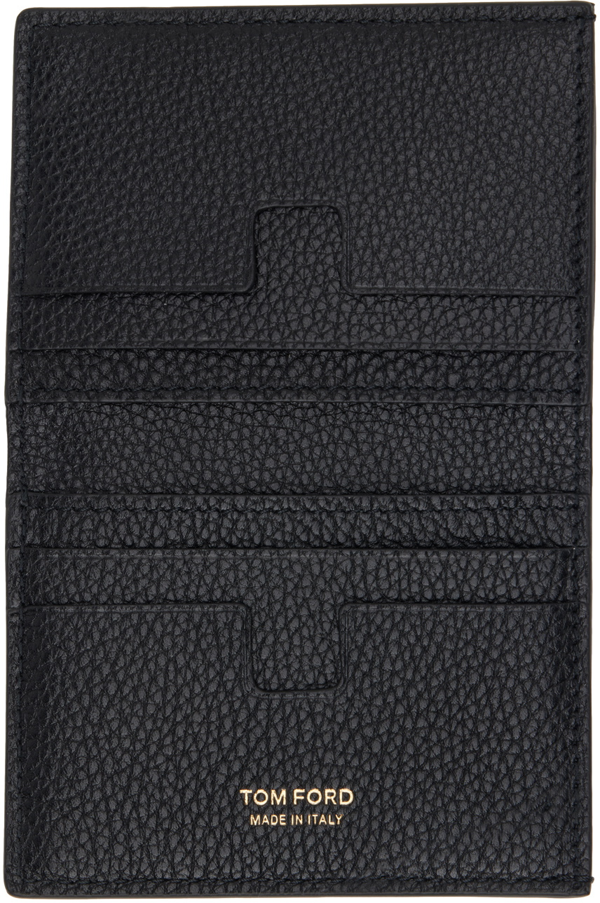 Tom Ford Black Grain Leather Folding Card Holder Tom Ford 5923