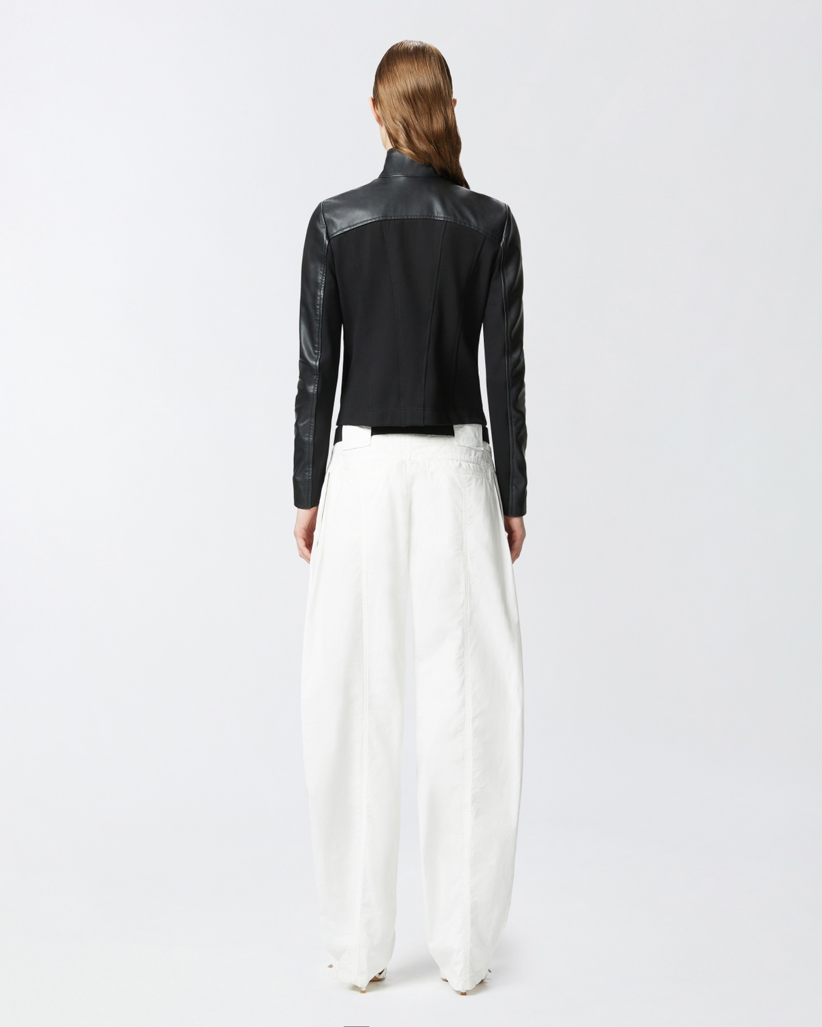 Pinko Leather Biker Jacket With Fabric Back Limo Black