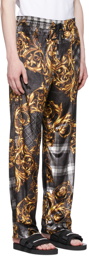 Versace Jeans Couture Black Tartan Baroque Print Velour Lounge Pants