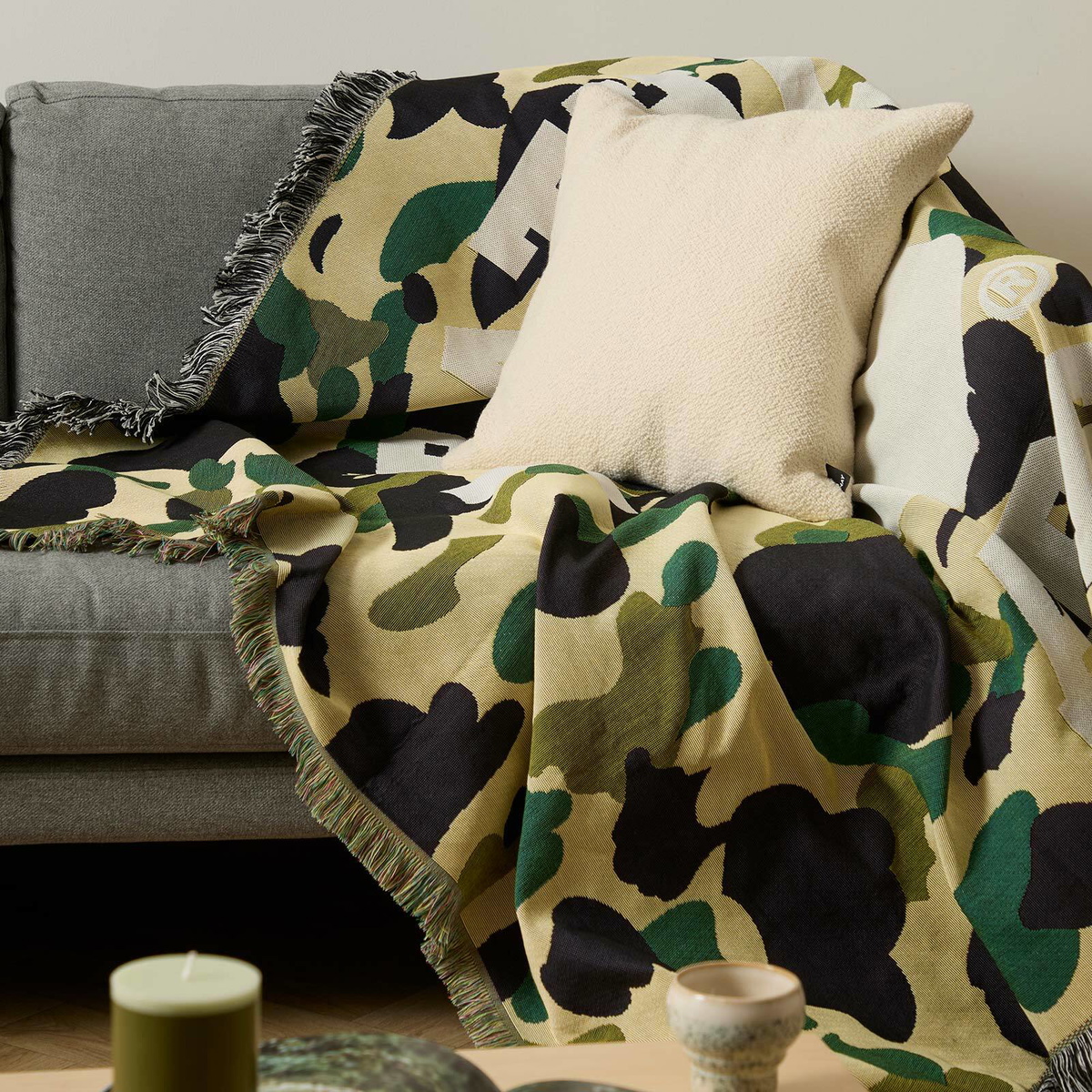 A Bathing Ape Men's 1st Camo Jacquard Blanket in Yellow 