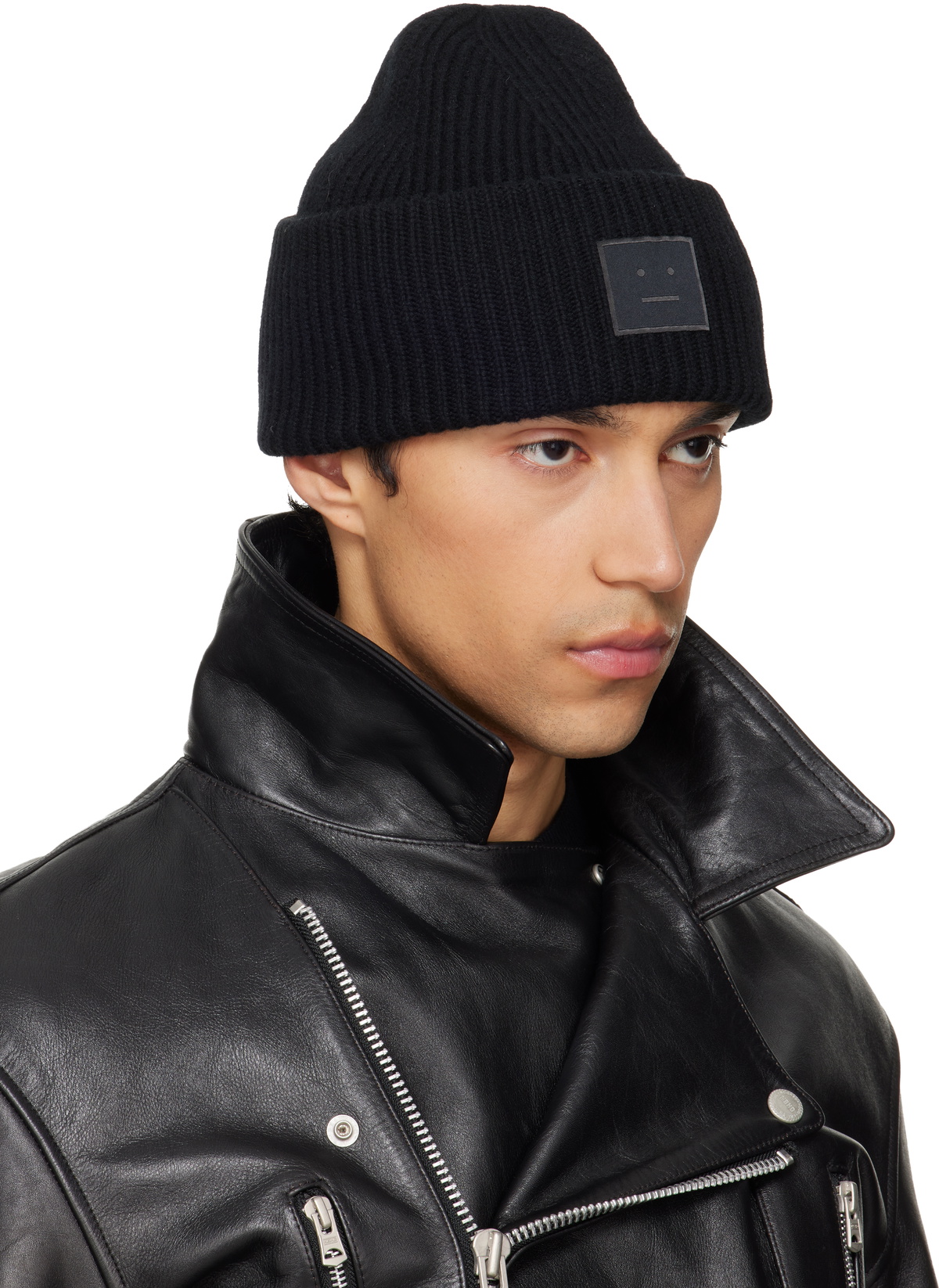 Acne Studios Black Wool Face Logo Beanie