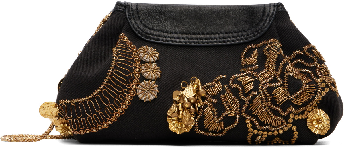 Dries Van Noten Black Small Embroidered Clutch