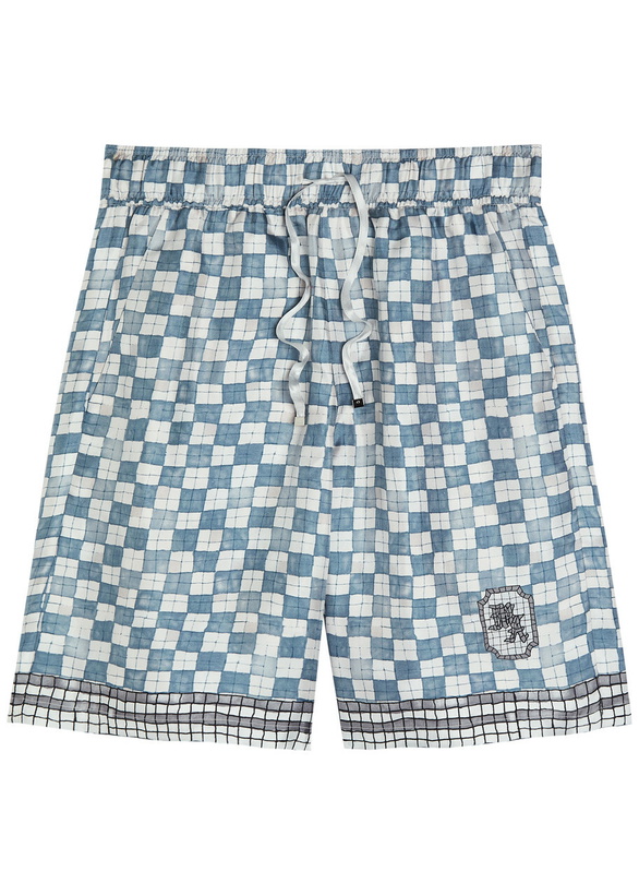 Photo: Amiri Chateau Crest Checked Silk Shorts Steel