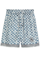 Amiri Chateau Crest Checked Silk Shorts Steel