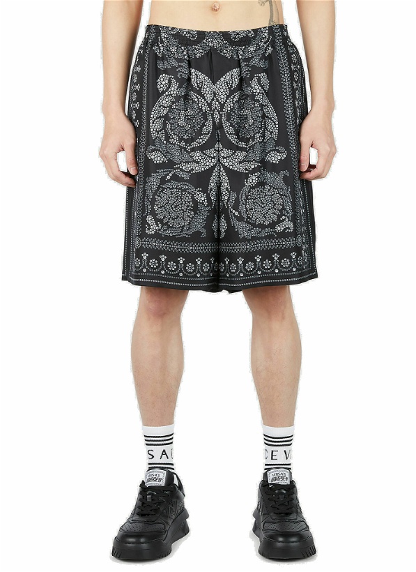Photo: Versace - Baroque Silk Shorts in Black