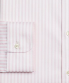 Brooks Brothers Men's Stretch Regent Regular-Fit Dress Shirt, Non-Iron Twill English Collar Bold Stripe | Pink